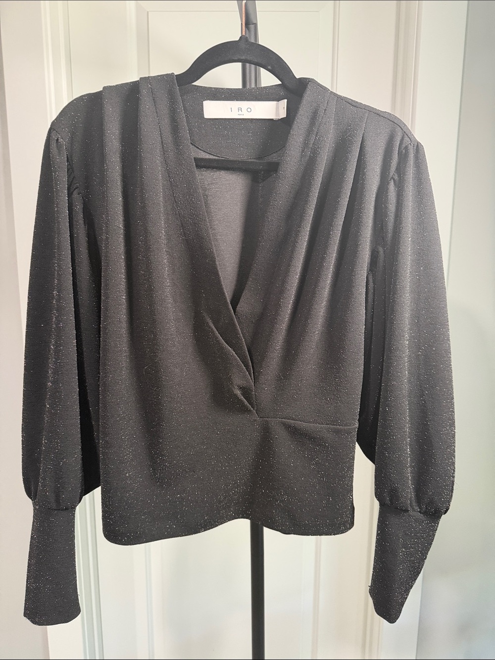 IRO Black Shimmer Wrap-Front Blouse